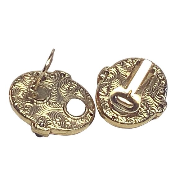 1928 Art Nouveau Inspired Chunky Oval Clip On Earrings Pink Porphyry Glass - Picture 6 of 6